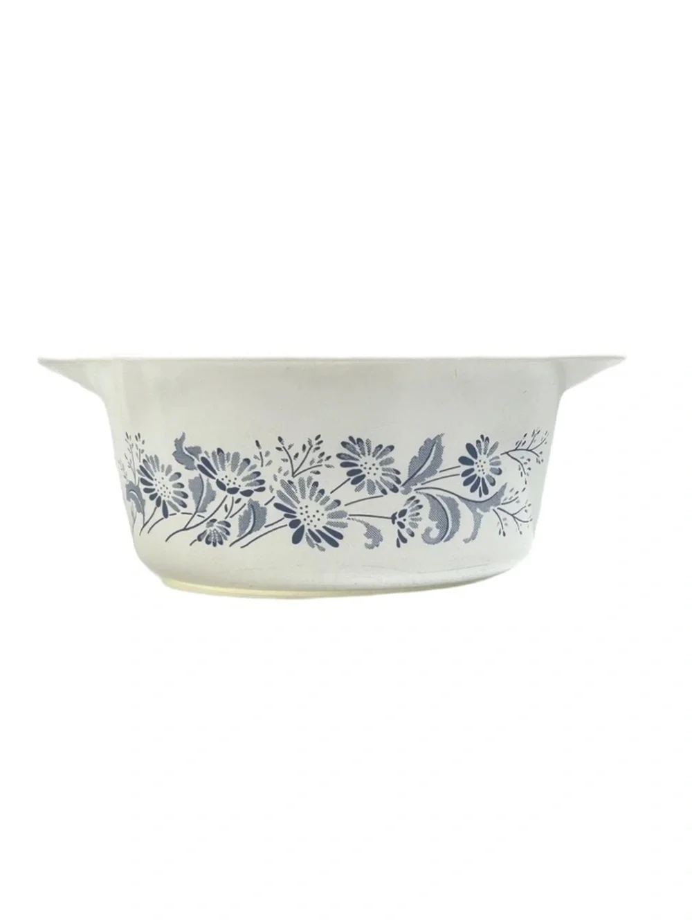 Vintage Pyrex Colonial Mist White Glass Casserole Pan with Blue Floral Pattern